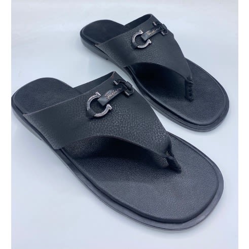 Black Leather Fashion Unique Men’s Slippers