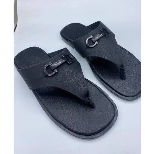 Black Leather Fashion Unique Men’s Slippers