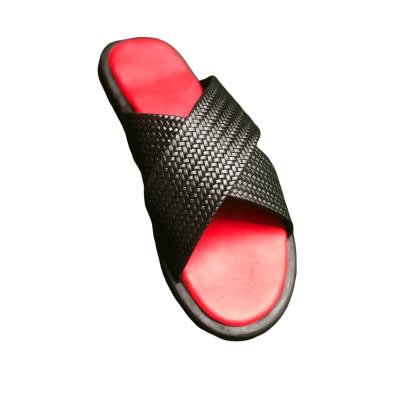 Yomitan - Men Woven Leather Cross Slippers - Black