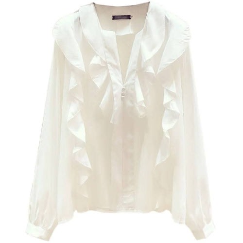 Frill Neck Blouse- White