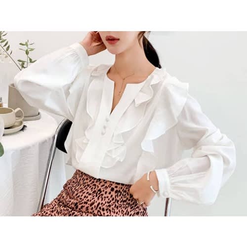Frill Neck Blouse- White
