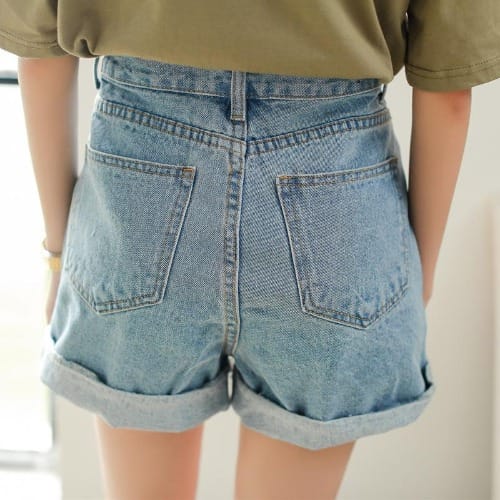 Women's Summer Denim Shorts High Waist Curled
