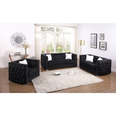Tufted 7-Seater Living Room Set - Black