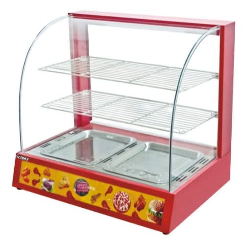 Red Food Warmer Showcase With Curved Glasses - 2ft