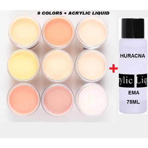 9 Colored Acrylic Nail Modeling Design Pigment Powder + Acrylic Liquid
