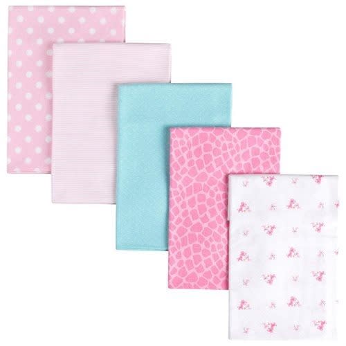 Newborn Baby Girl Zebra Flannel Receiving Blanket - 5 Piece Pack