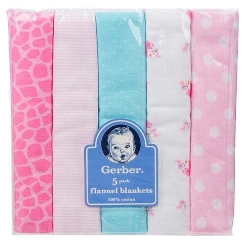 Newborn Baby Girl Zebra Flannel Receiving Blanket - 5 Piece Pack