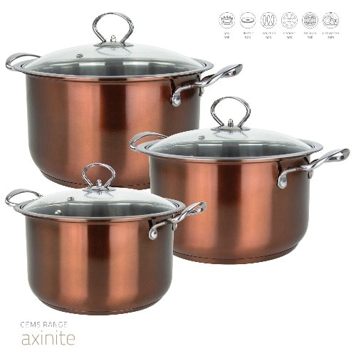 3 Set High Profile Stainless Steel Stockpot, Gem Range