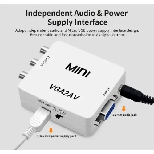 1080p Mini Vga To Av Rca Converter With 3.5mm Audio/video Adapter