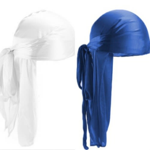 2 In 1 Silky Durags(White & Royal blue)