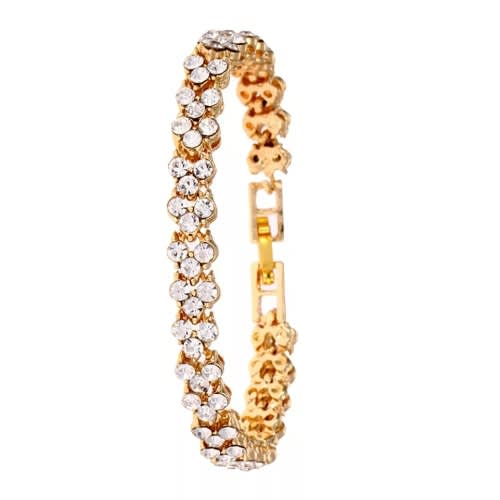 Ice Rhinestone Women Wrist Watch With Bracelet- Gold