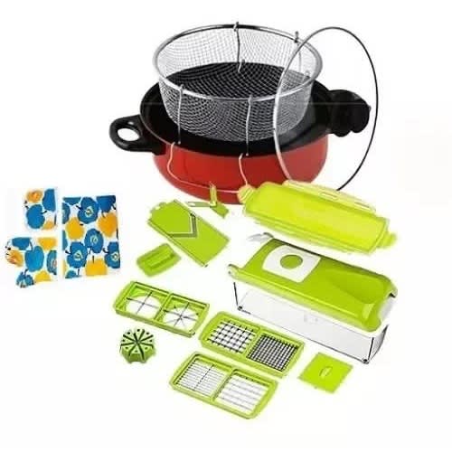Nicer Dicer Vegetable Cutting Tools +  Manual Deep Fryer & 3 In 1 Apron