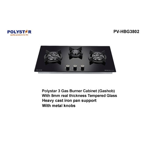 Tempered Glass 3 Burner Pv-hbg3802