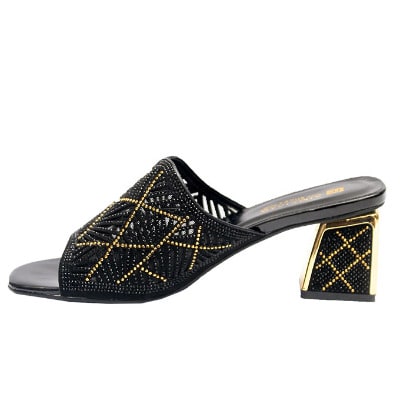 Nova Slippers With Gold And Black Studs - Black