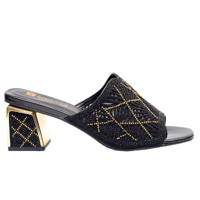 Nova Slippers With Gold And Black Studs - Black
