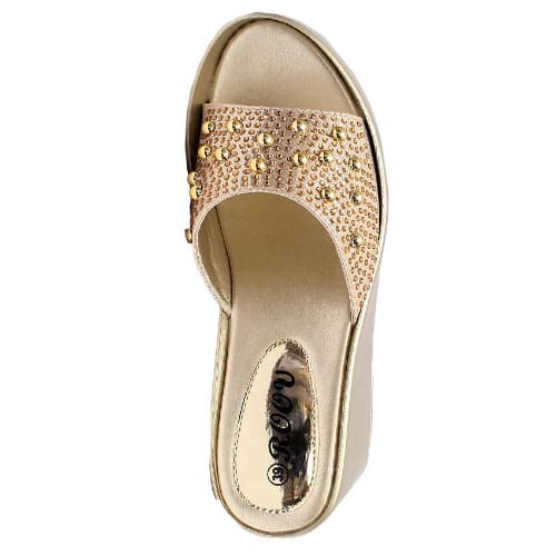 Gina Comfort Slippers With Large Top Studs - Gold