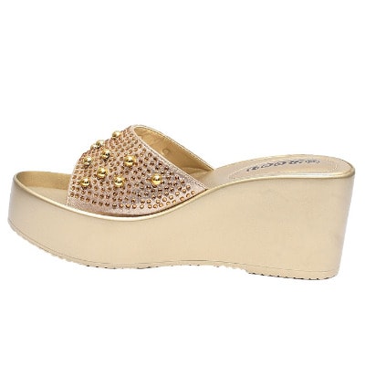 Gina Comfort Slippers With Large Top Studs - Gold