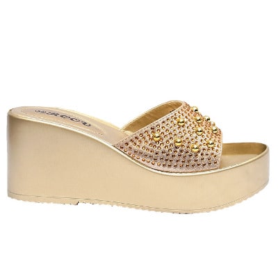 Gina Comfort Slippers With Large Top Studs - Gold