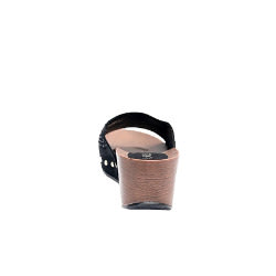 Gillian Slippers With Wood Inspired Sole And Studded Top - Black