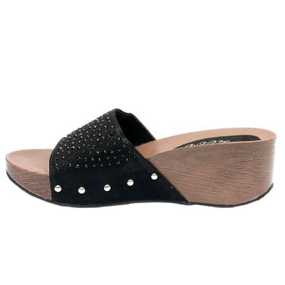 Gillian Slippers With Wood Inspired Sole And Studded Top - Black
