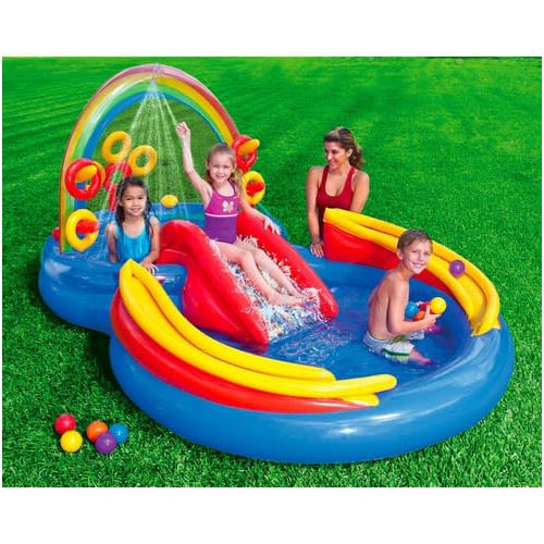 Rainbow Waterfall Ring Inflatable Pool For Children with Free Pump