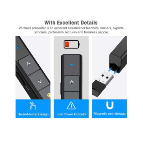 Dinofire, Rf 2.4 Ghz Black Remote Control For Powerpoint Presentations