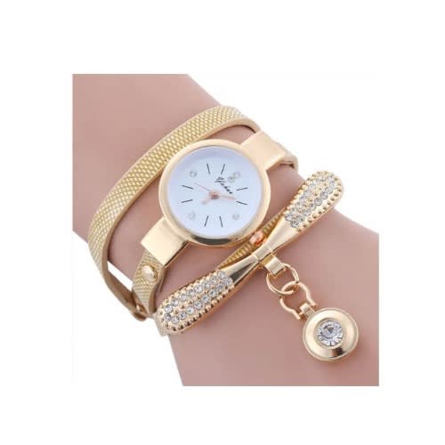 2 In 1 Full Steel Rhinestone Ladies Wrist Watch With Bracelet- Rose Gold