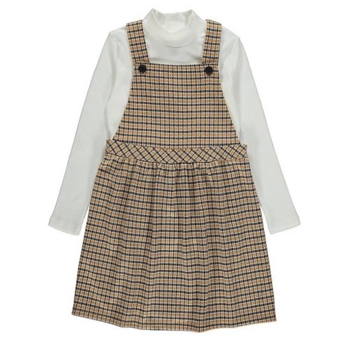Check Pinafore Dress And High Neck Top Outfit