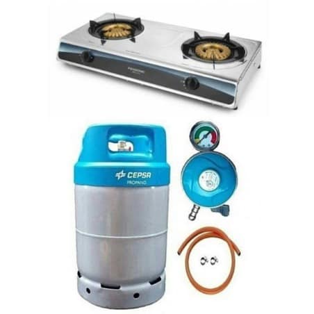Gas Cylinder 12.5kg With Gas Cooker, Metered Regulator, Hose & Clips - Blue Cap