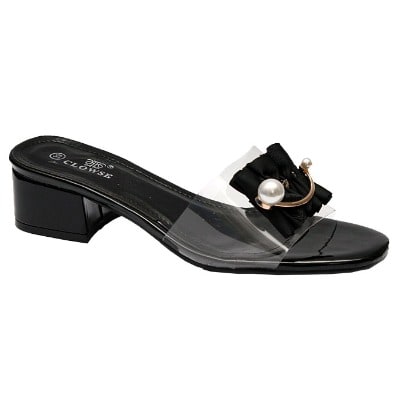 Bella Slipper With Transparent Rubber Bridge And Pearls - Black