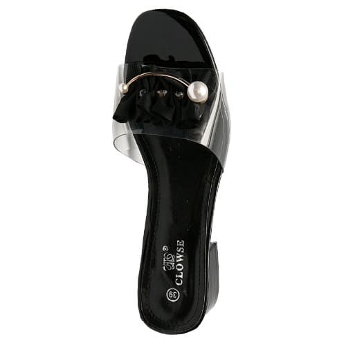 Bella Slipper With Transparent Rubber Bridge And Pearls - Black