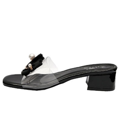 Bella Slipper With Transparent Rubber Bridge And Pearls - Black