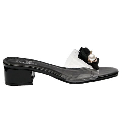 Bella Slipper With Transparent Rubber Bridge And Pearls - Black