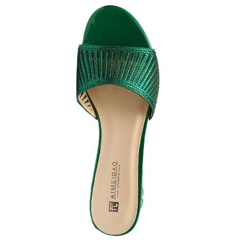 Alina Laser Cut Studded Slipper With Kiwi Heel - Army Green