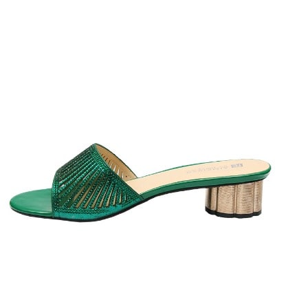 Alina Laser Cut Studded Slipper With Kiwi Heel - Army Green