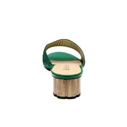 Alina Laser Cut Studded Slipper With Kiwi Heel - Army Green