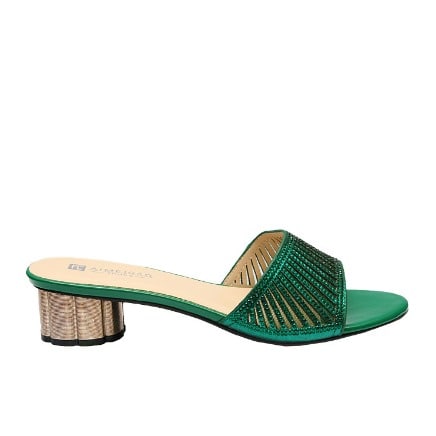 Alina Laser Cut Studded Slipper With Kiwi Heel - Army Green