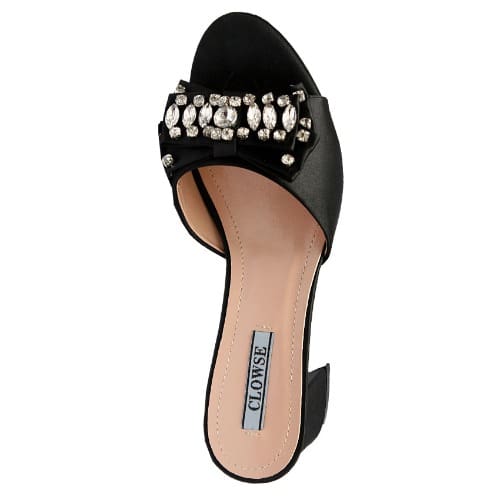 Alexa Leather Slipper With Satin Bow And Stud Design - Black