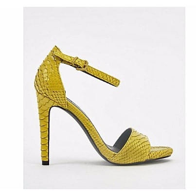 Mock Croc Stiletto Heeled Sandals- Yellow Size 3-8