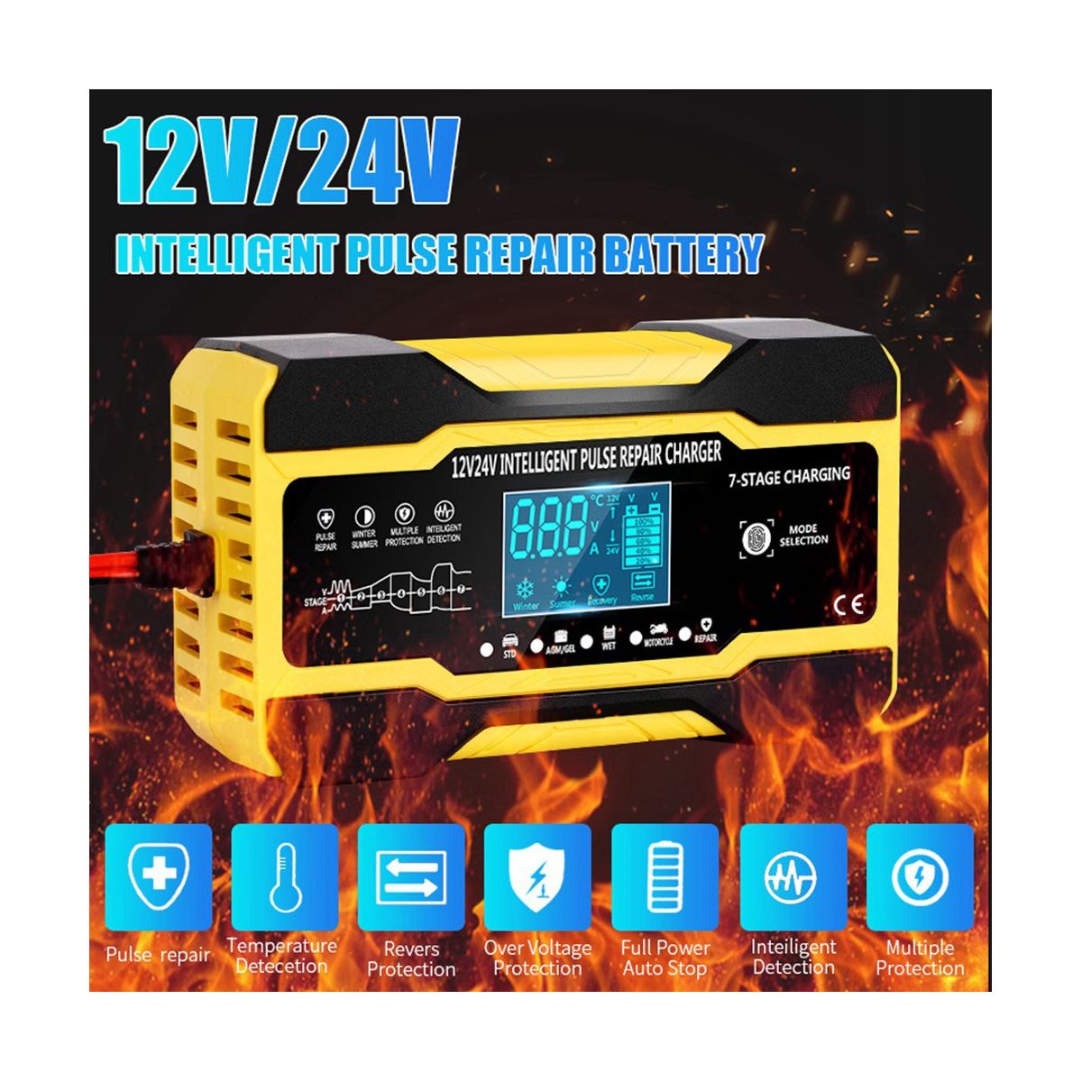 12V 24V Fully Automatic Smart Charger 10AHigh Power