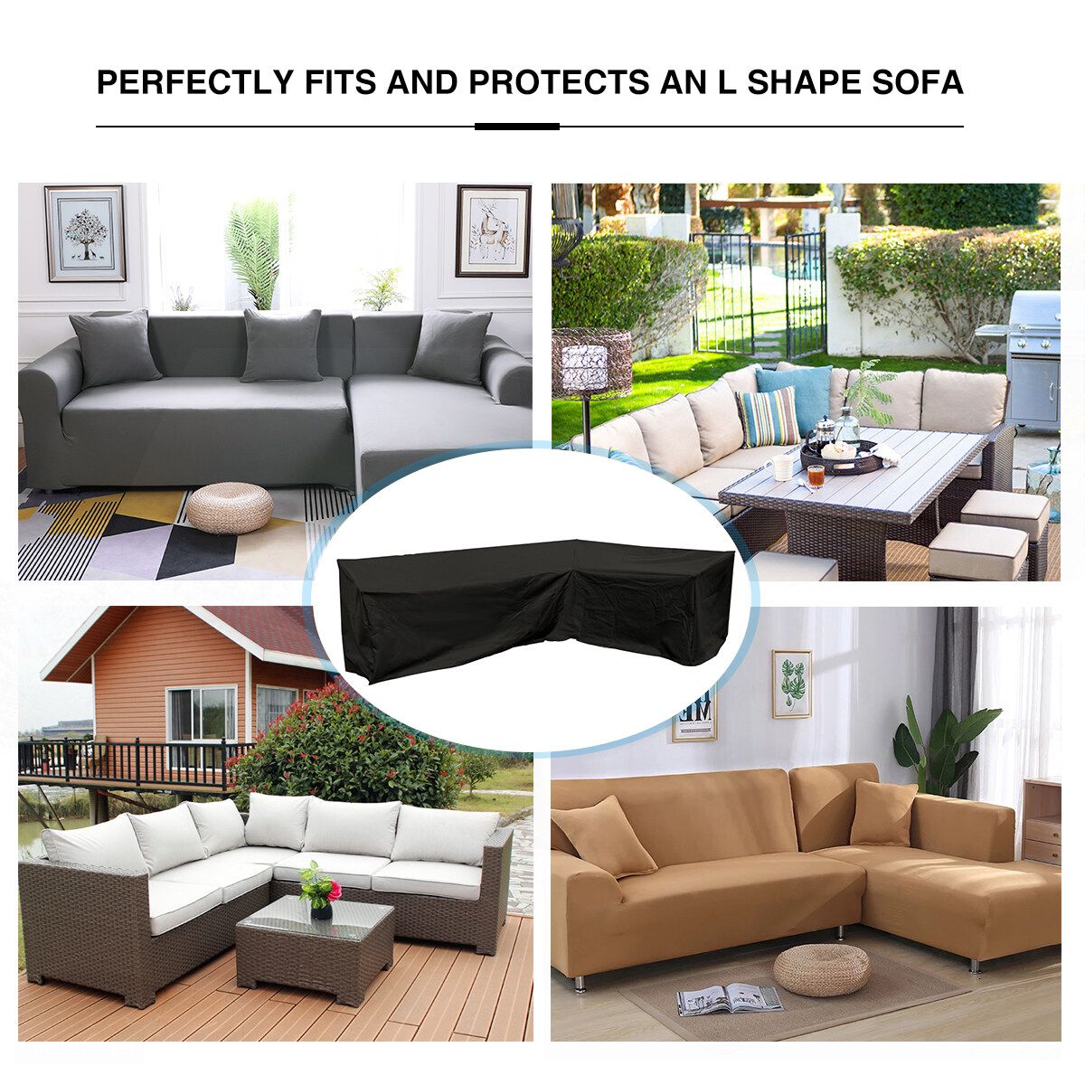 Patio Sofa Cover, Outdoor Sectional Furniture Cover, Waterproof Garden Couch Cover L-Shaped (Short Left Wing, Long Right Wing / Long Right Wing, Short Left Wing）