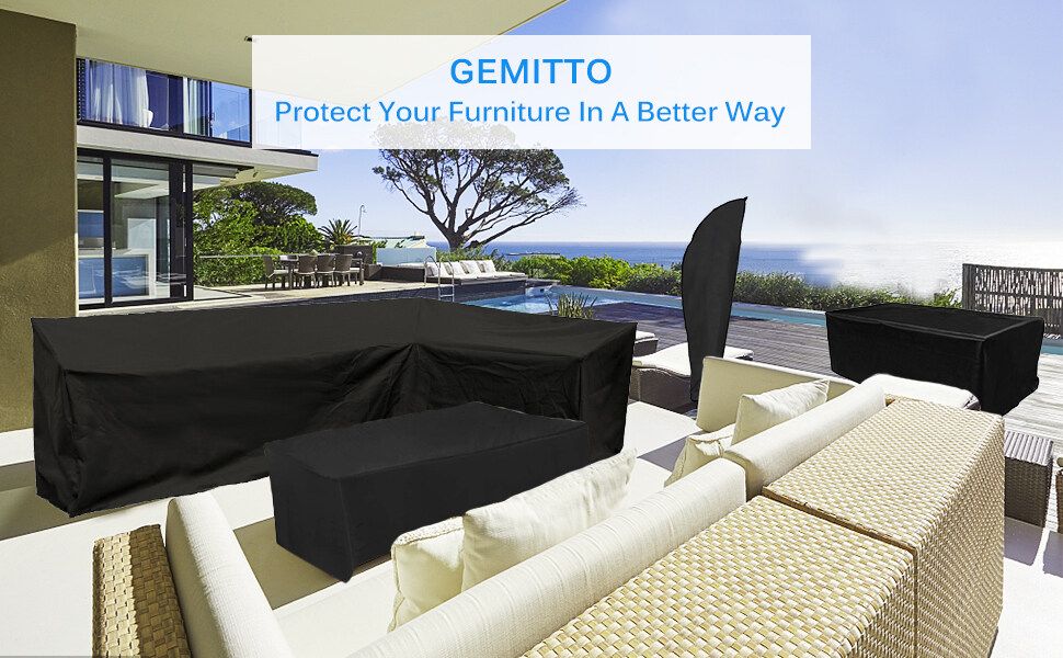Patio Sofa Cover, Outdoor Sectional Furniture Cover, Waterproof Garden Couch Cover L-Shaped (Short Left Wing, Long Right Wing / Long Right Wing, Short Left Wing）