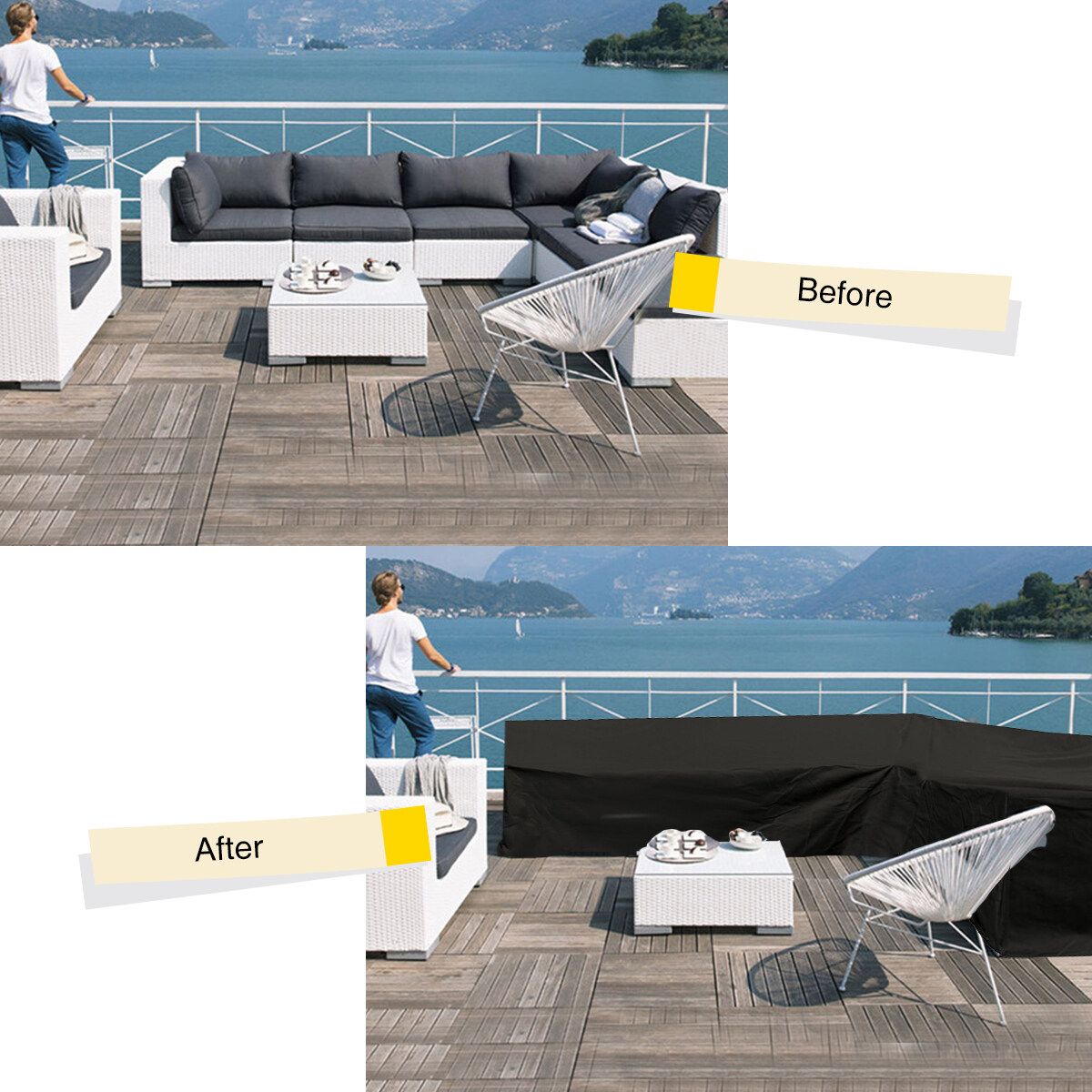 Patio Sofa Cover, Outdoor Sectional Furniture Cover, Waterproof Garden Couch Cover L-Shaped (Short Left Wing, Long Right Wing / Long Right Wing, Short Left Wing）