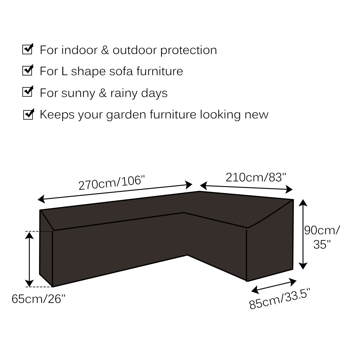 Patio Sofa Cover, Outdoor Sectional Furniture Cover, Waterproof Garden Couch Cover L-Shaped (Short Left Wing, Long Right Wing / Long Right Wing, Short Left Wing）