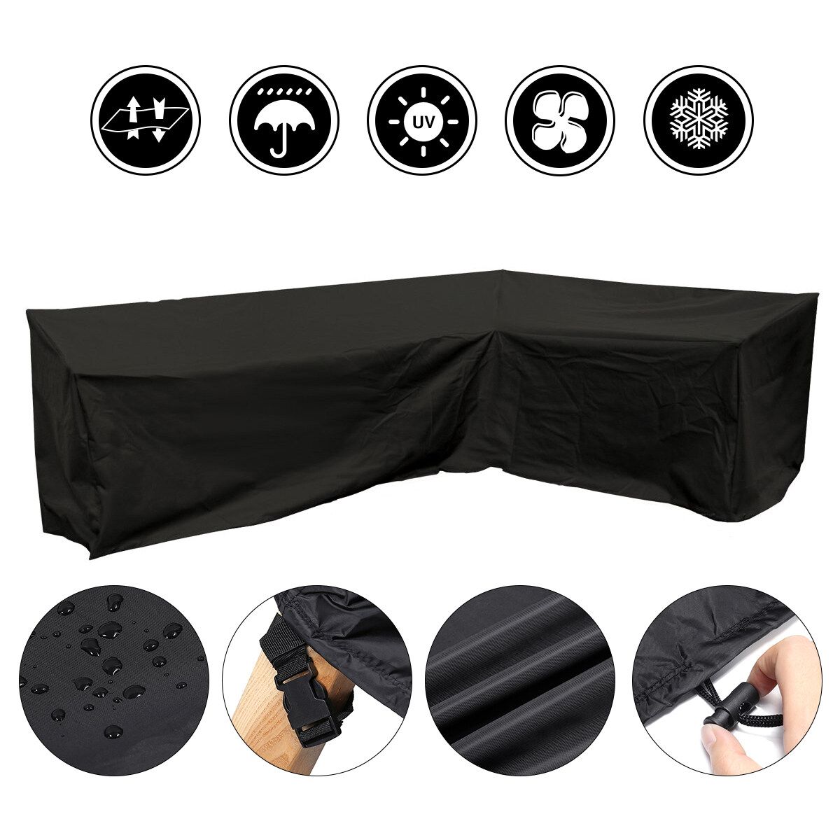 Patio Sofa Cover, Outdoor Sectional Furniture Cover, Waterproof Garden Couch Cover L-Shaped (Short Left Wing, Long Right Wing / Long Right Wing, Short Left Wing）