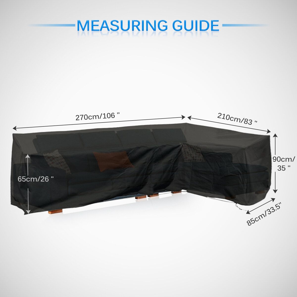 Patio Sofa Cover, Outdoor Sectional Furniture Cover, Waterproof Garden Couch Cover L-Shaped (Short Left Wing, Long Right Wing / Long Right Wing, Short Left Wing）