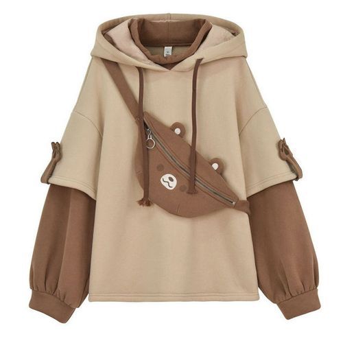 4XL Harajuku Aesthetic Bear Anime Hoodie Women Korean Kawaii Crewneck Long Sleeve Oversize Streetwear Kpop Y2K Winter Cloth Top(#plus With Bear Bag)