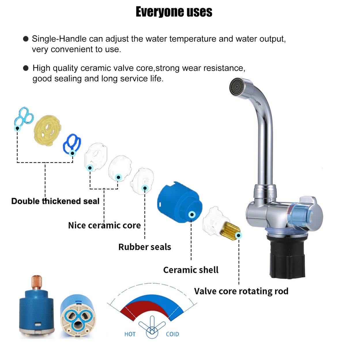 Foldable Kitchen Faucet 360°Rotation Bathroom Bar Sink