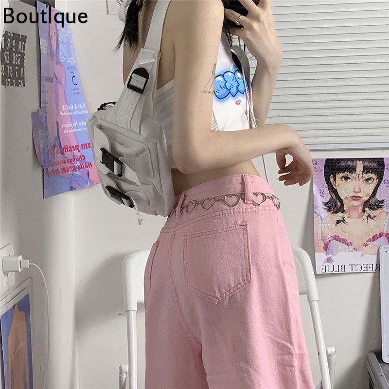Y2k Baggy Pink Jeans Women Kawaii Korean Oversize Low Rise Wide Leg Explosive