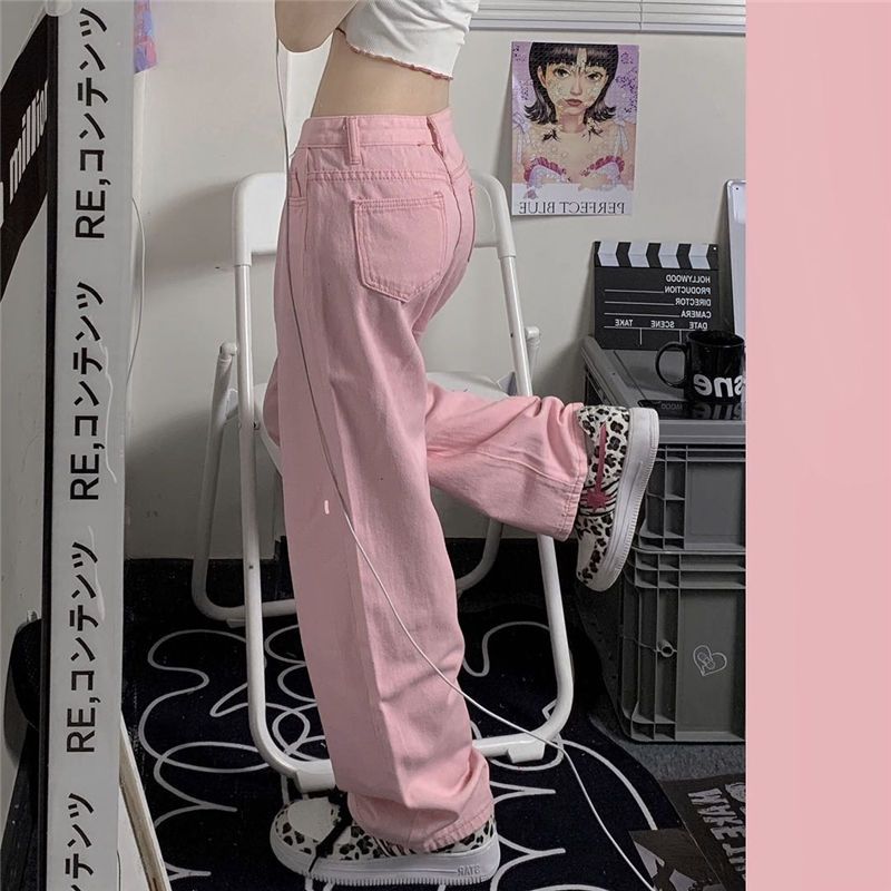 Y2k Baggy Pink Jeans Women Kawaii Korean Oversize Low Rise Wide Leg Explosive
